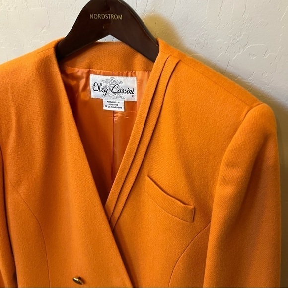 Oleg Cassini Vintage orange wool blend blazer jacket, doublebreasted buttons, M - Picture 3 of 14